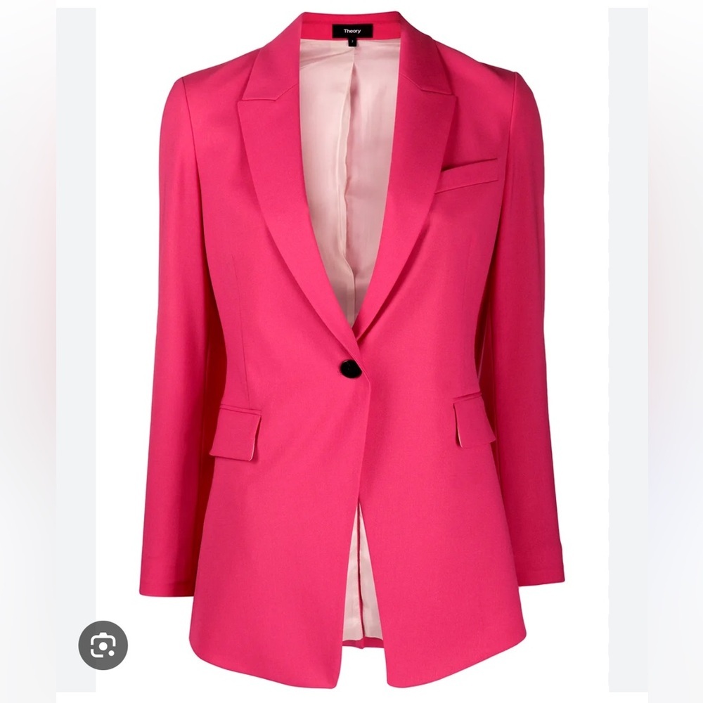 NWOT New Theory Etiennette Wool One Button Blazer Jacket Watermelon Pink Sz 8